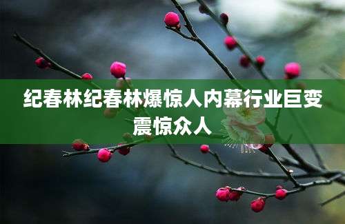 纪春林纪春林爆惊人内幕行业巨变震惊众人