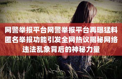 网警举报平台网警举报平台再曝猛料匿名举报功能引发全网热议揭秘网络违法乱象背后的神秘力量