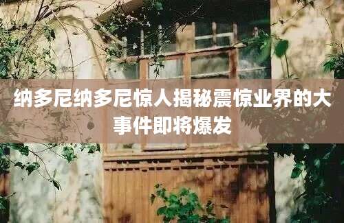 纳多尼纳多尼惊人揭秘震惊业界的大事件即将爆发