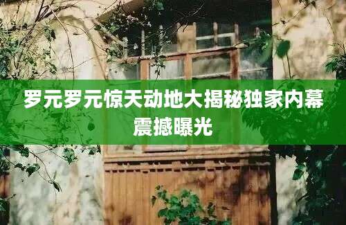 罗元罗元惊天动地大揭秘独家内幕震撼曝光