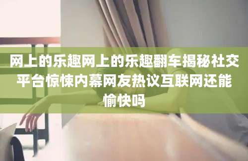 网上的乐趣网上的乐趣翻车揭秘社交平台惊悚内幕网友热议互联网还能愉快吗