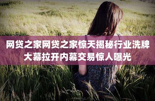网贷之家网贷之家惊天揭秘行业洗牌大幕拉开内幕交易惊人曝光