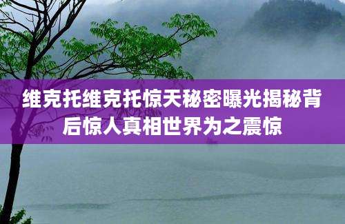 维克托维克托惊天秘密曝光揭秘背后惊人真相世界为之震惊
