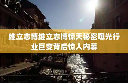 维立志博维立志博惊天秘密曝光行业巨变背后惊人内幕
