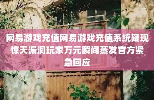 网易游戏充值网易游戏充值系统疑现惊天漏洞玩家万元瞬间蒸发官方紧急回应