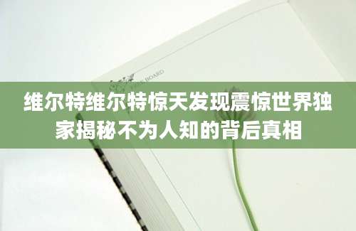 维尔特维尔特惊天发现震惊世界独家揭秘不为人知的背后真相