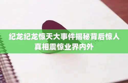 纪龙纪龙惊天大事件揭秘背后惊人真相震惊业界内外